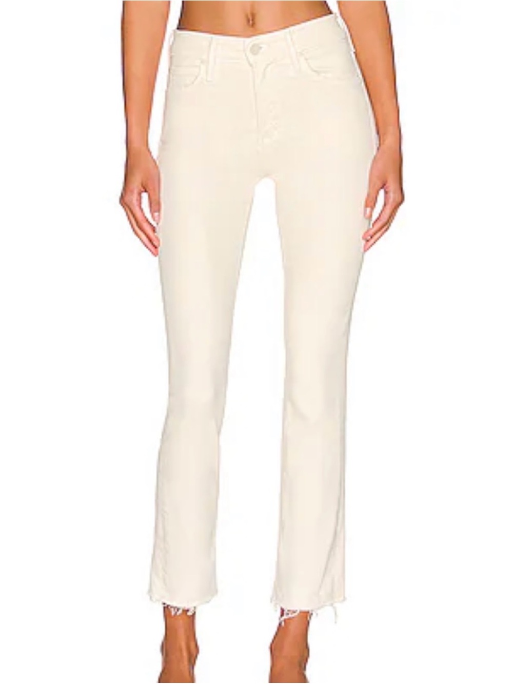 Mother Jeans | The Mid Rise Dazzler Crop Fray. Color: Cream Puffs